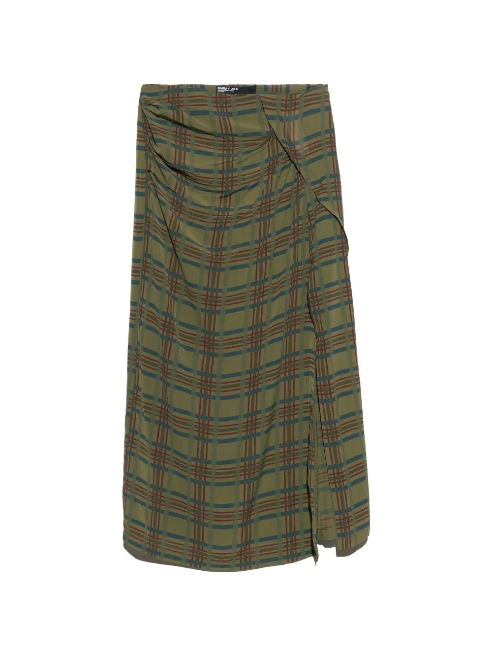 Khaki Checked Gathered Fluid Skirt by BIMBA Y LOLA