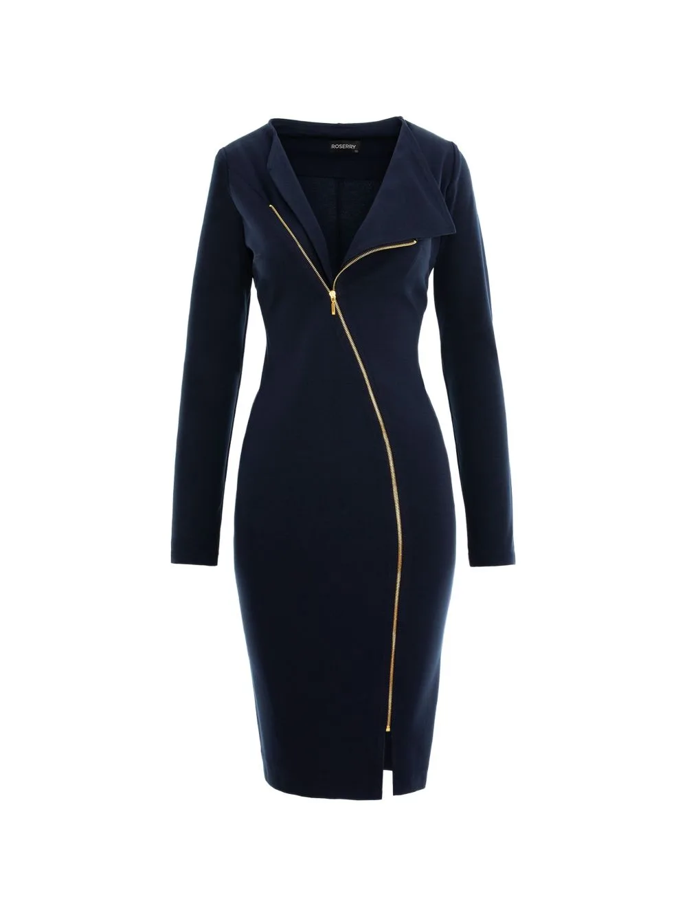 Chelsea Asymmetric Zip-Front Midi Dress by ROSERRY