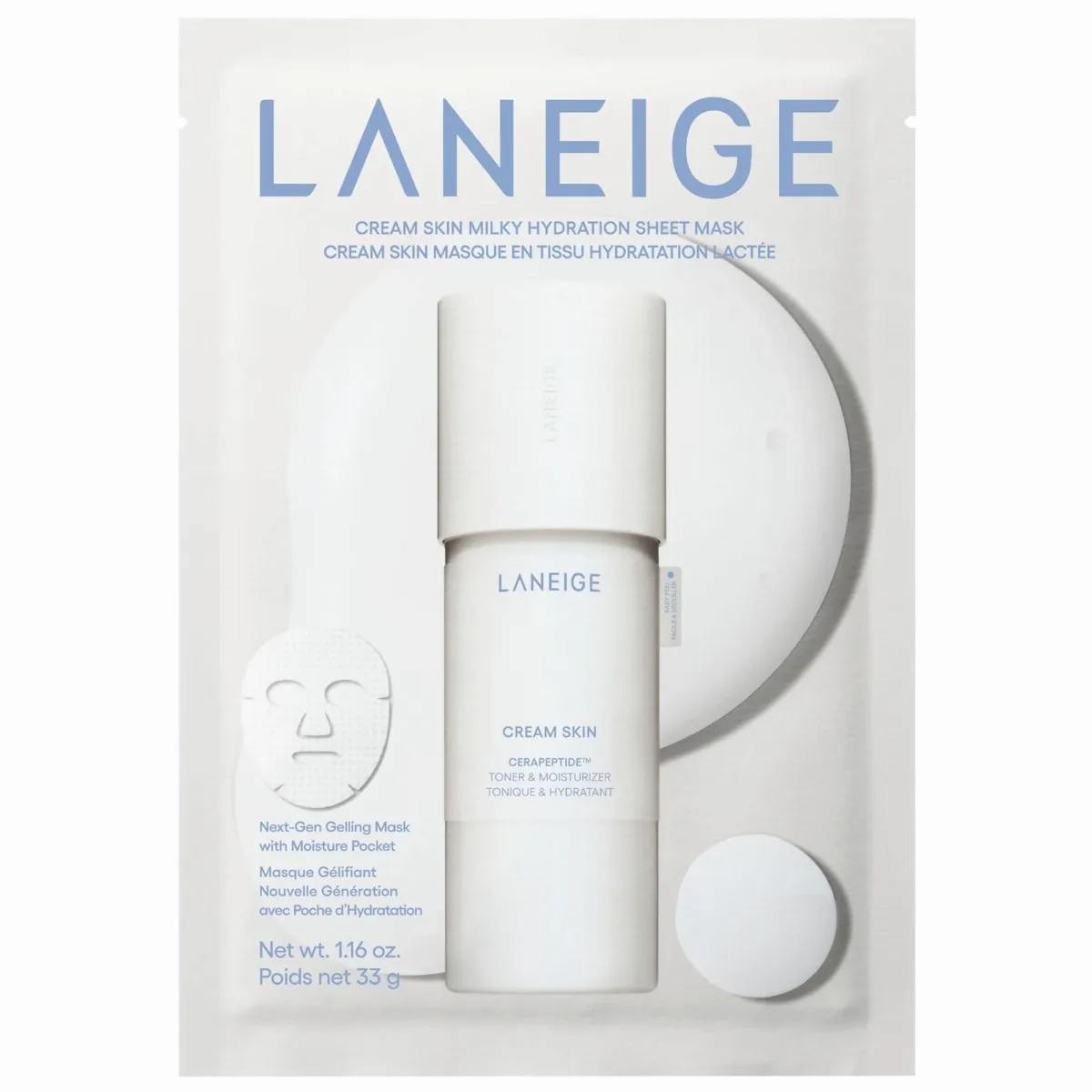 Cream Skin Milky Hydration Sheet Mask with Ceramides & Peptides 1 Mask/33g by LANEIGE