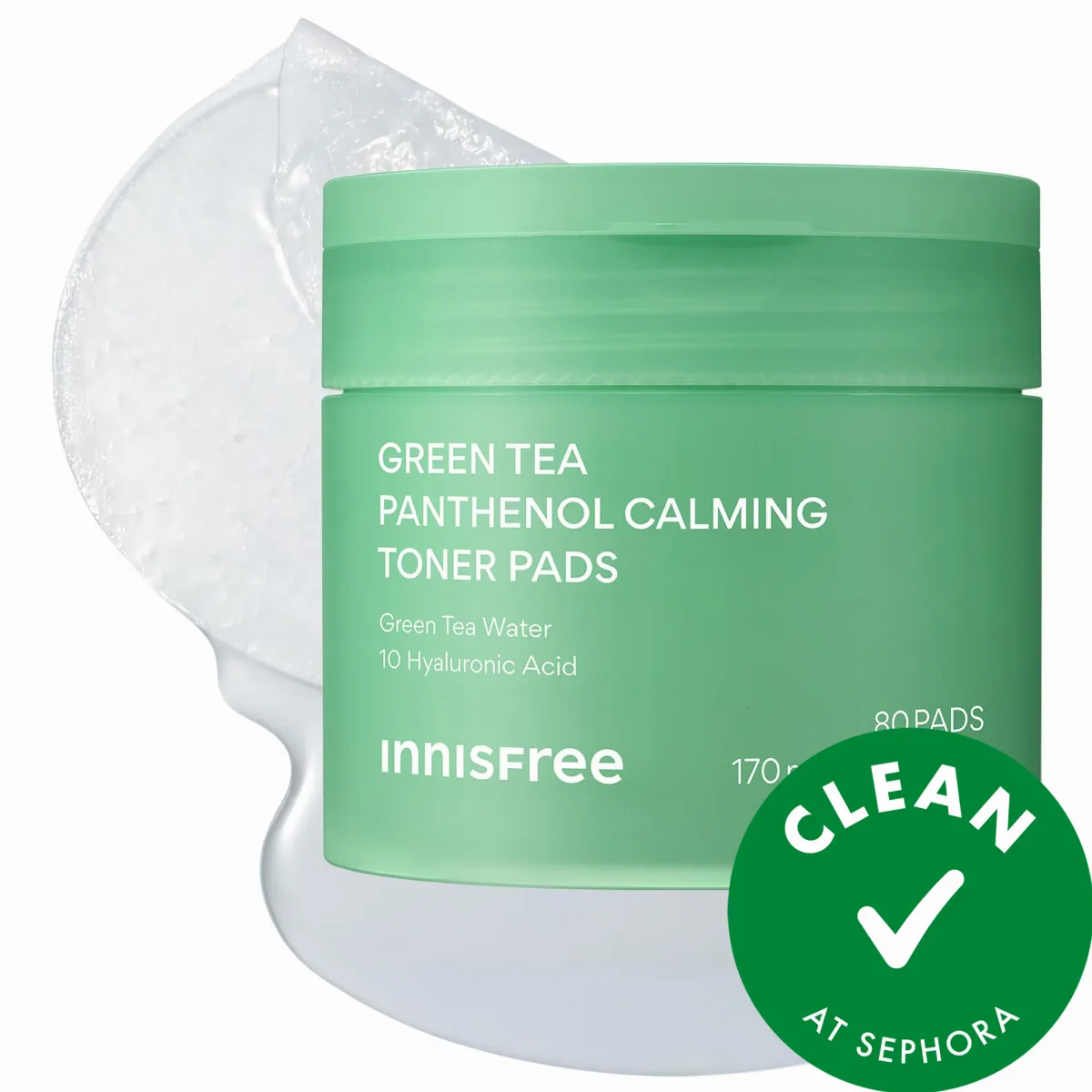 Green Tea Korean Cooling Toner Pads with Hyaluronic Acid + Panthenol 5.74oz/170ml by innisfree