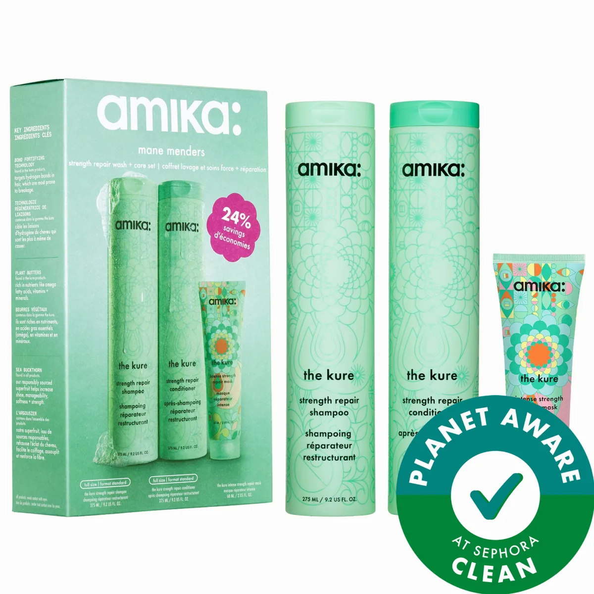 Mane Menders Strength Repair Wash + Care Value Set by amika
