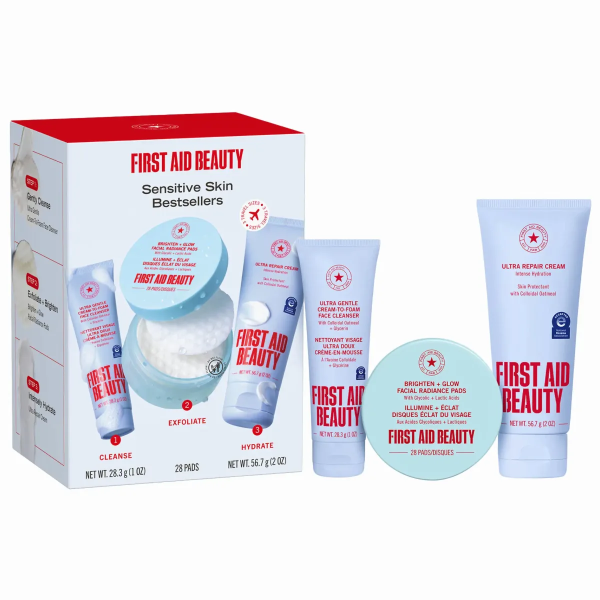 Sensitive Skin Bestsellers - Skincare Routine Travel Set by First Aid Beauty