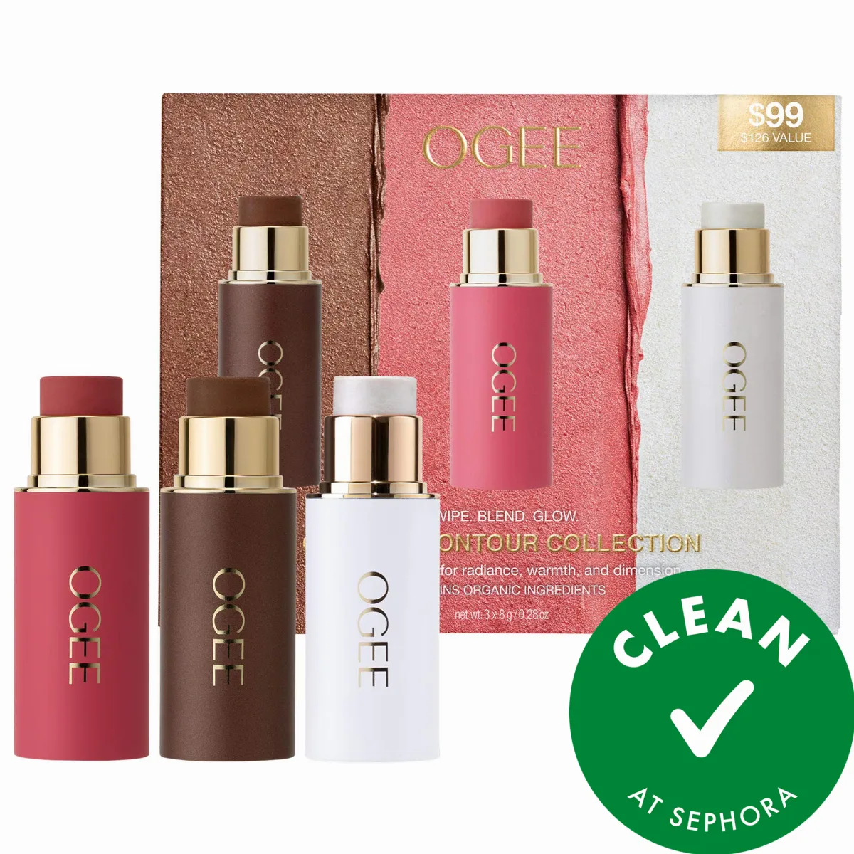 Crystal Contour Collection - Cream Bronzer Blush and Highlighter Set 0.28 oz/8 G by Ogee