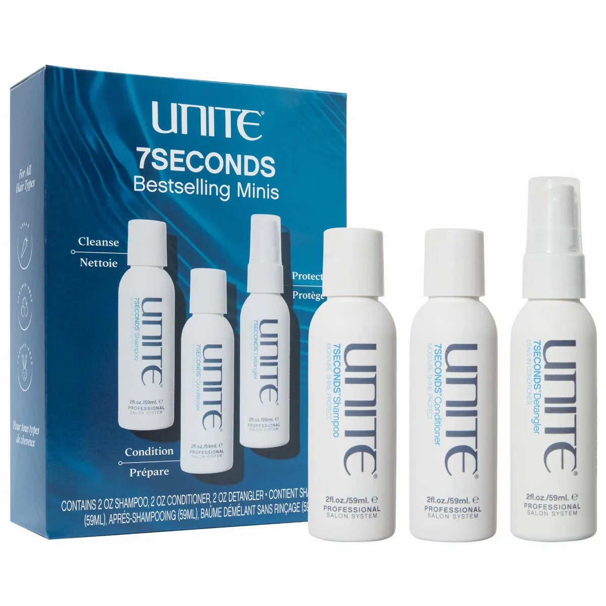 7SECONDS Mini Shampoo, Conditioner, Detangling Leave-In Conditioner Value Set by UNITE Hair