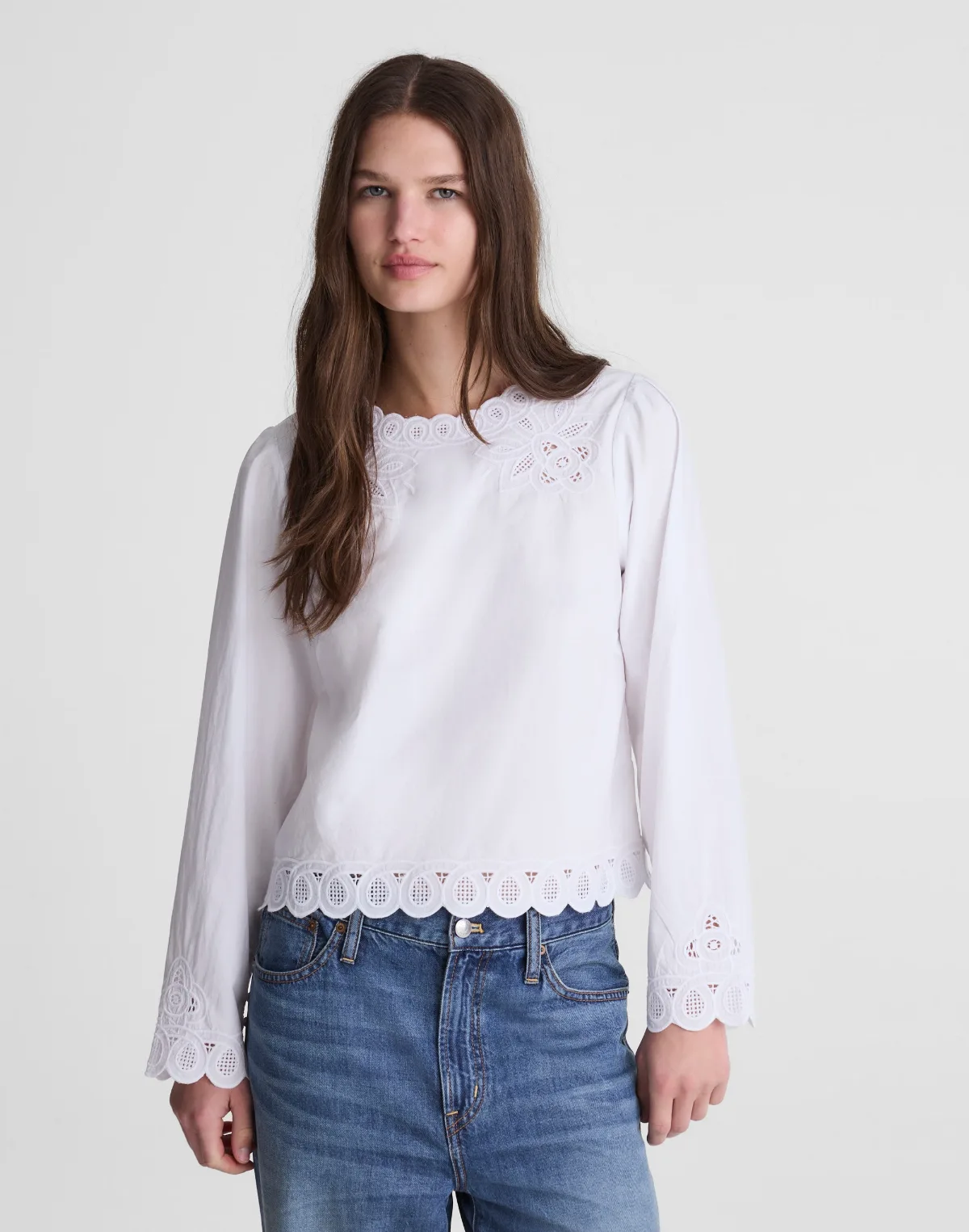 Embroidered Puff-Sleeve Top in Poplin by MW