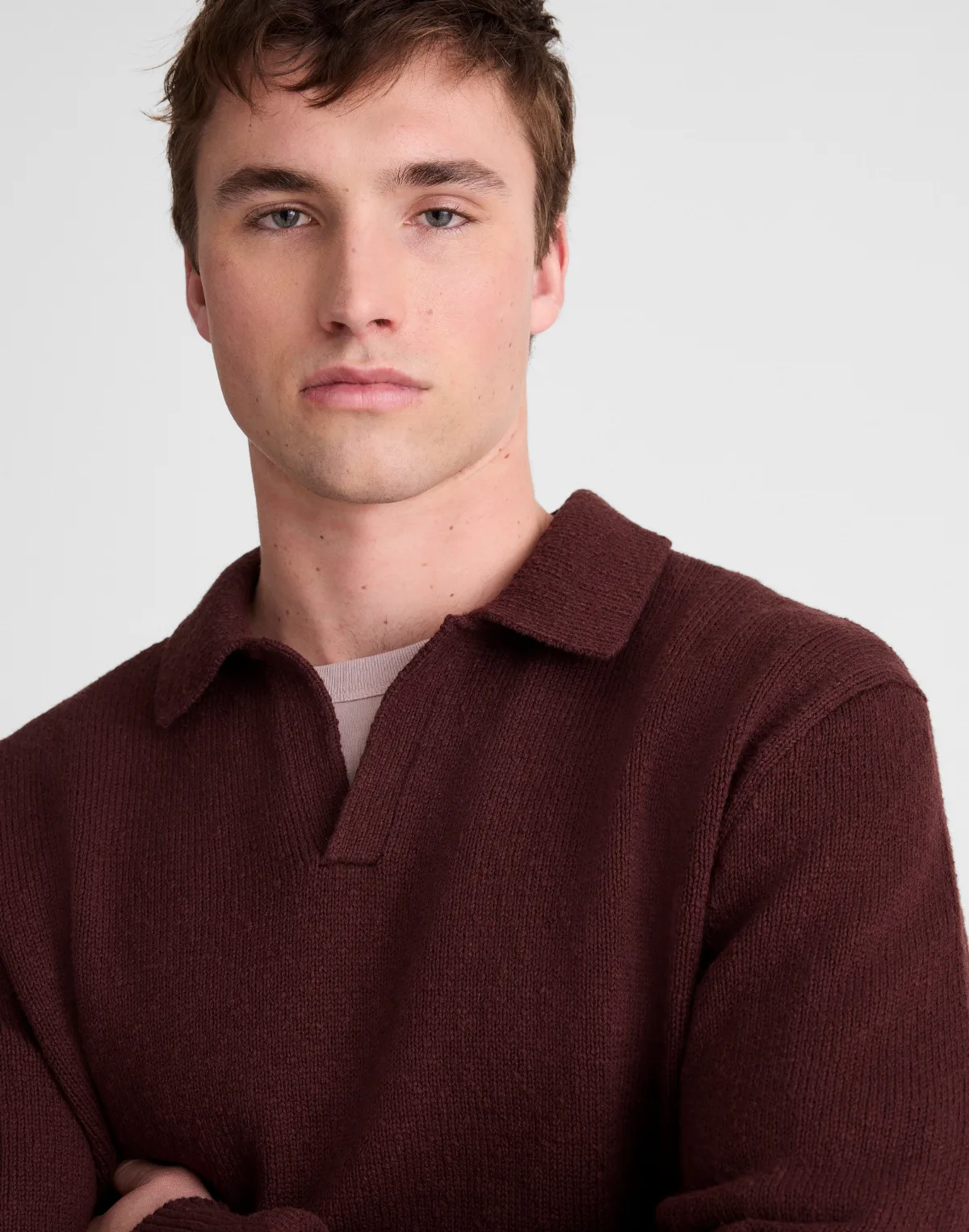 Johnny-Collar Sweater Polo in Textured Cotton by MW