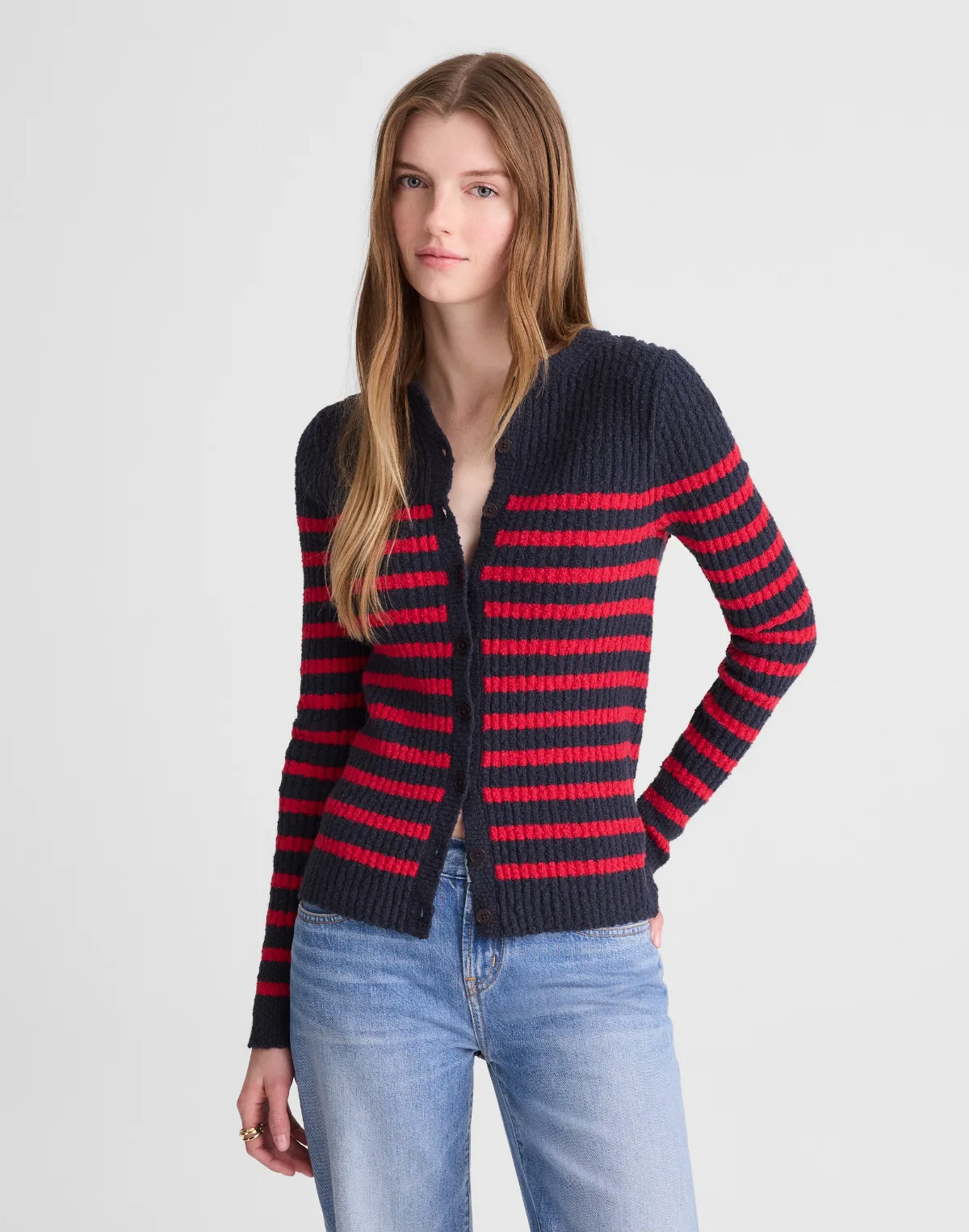 Striped Bouclé-Knit Cardigan by MW