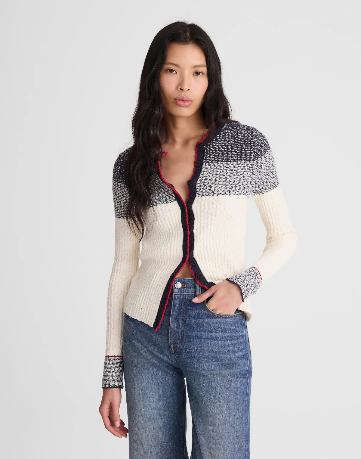 Striped Bouclé-Knit Cardigan