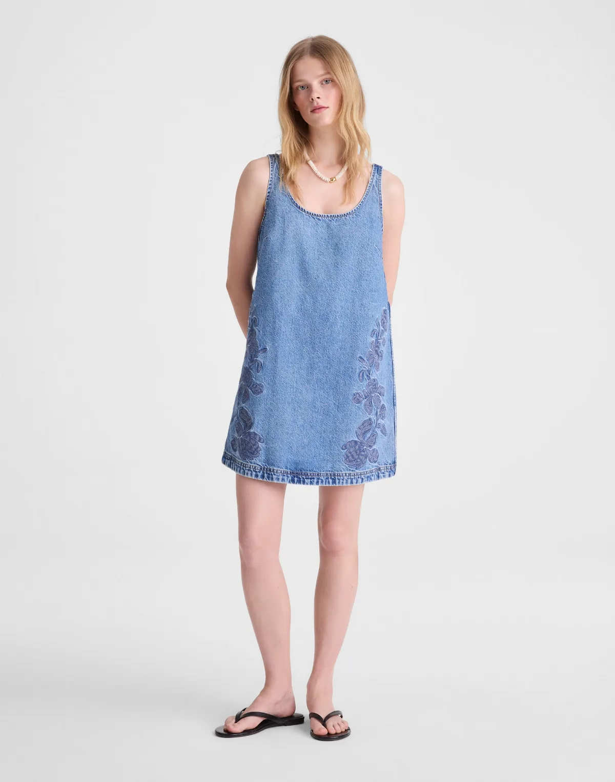 Denim Embroidered Mini Dress by MW