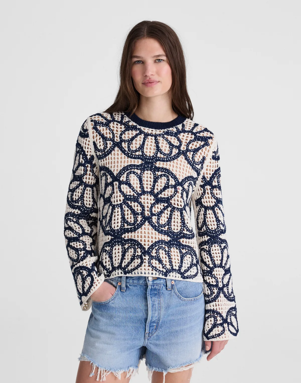 Floral-Embroidered Open-Stitch Sweater by MW