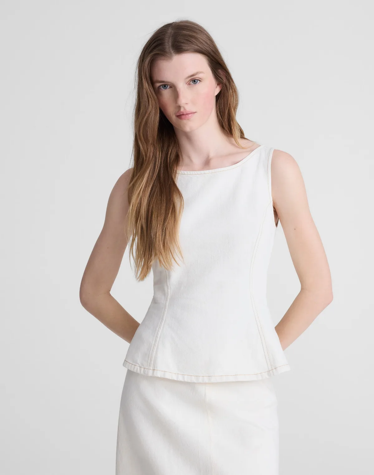 Denim Seamed Boatneck Shell Top by MW