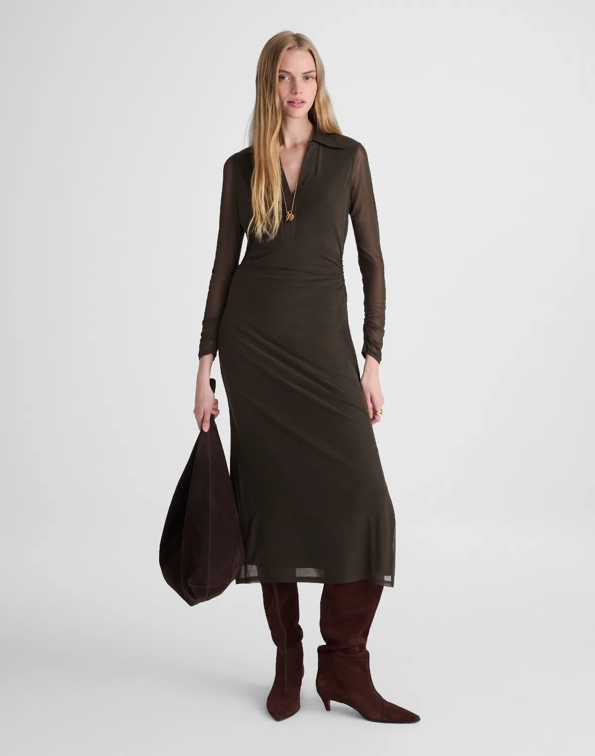 Long-Sleeve Polo Midi Dress by MW
