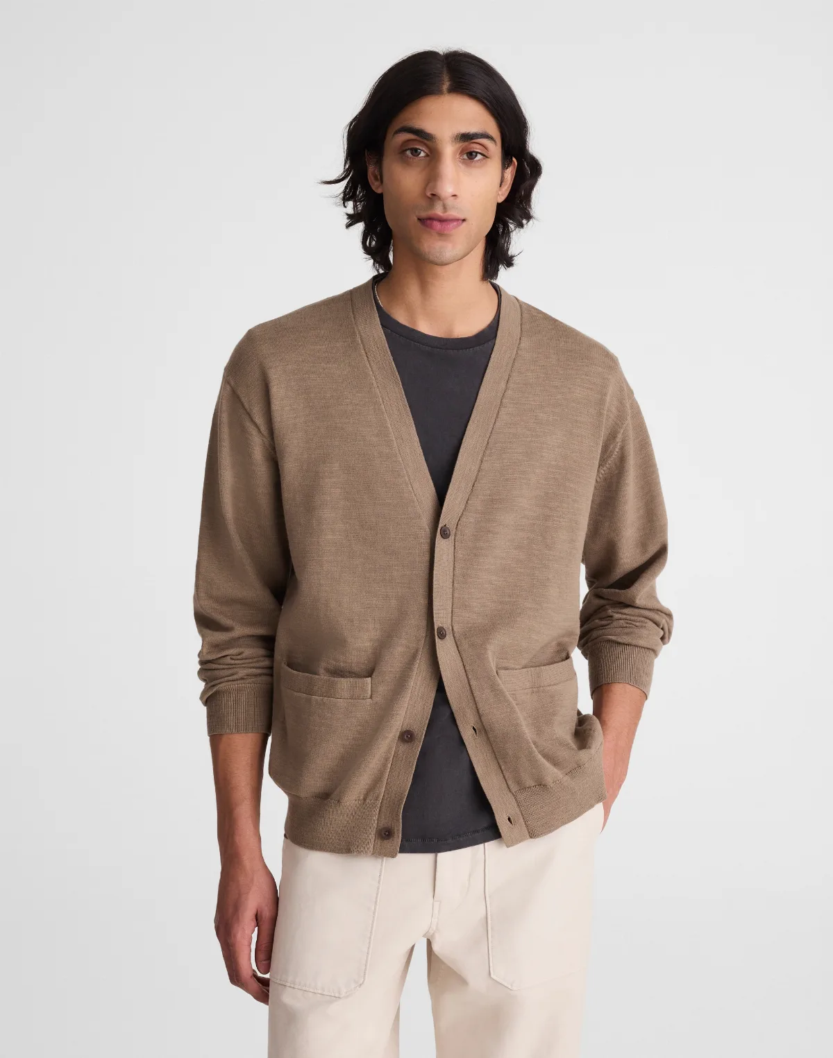 V-Neck Cardigan in Slub-Knit Cotton