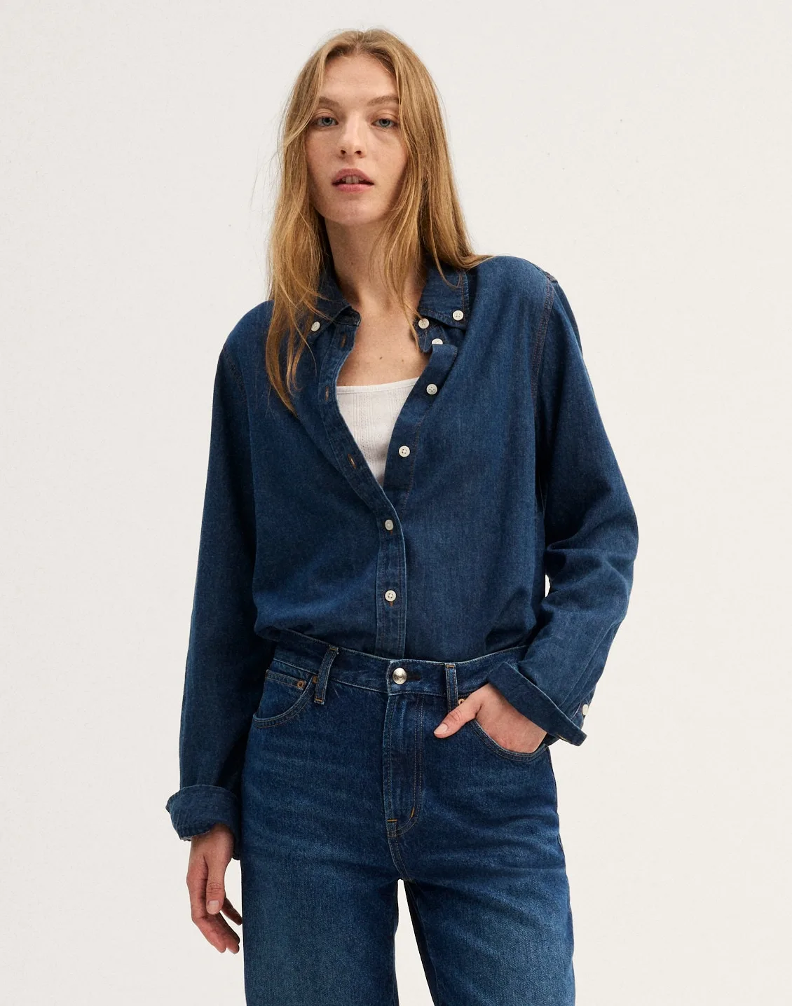 Denim Tuckable Button-Down Shirt by MW