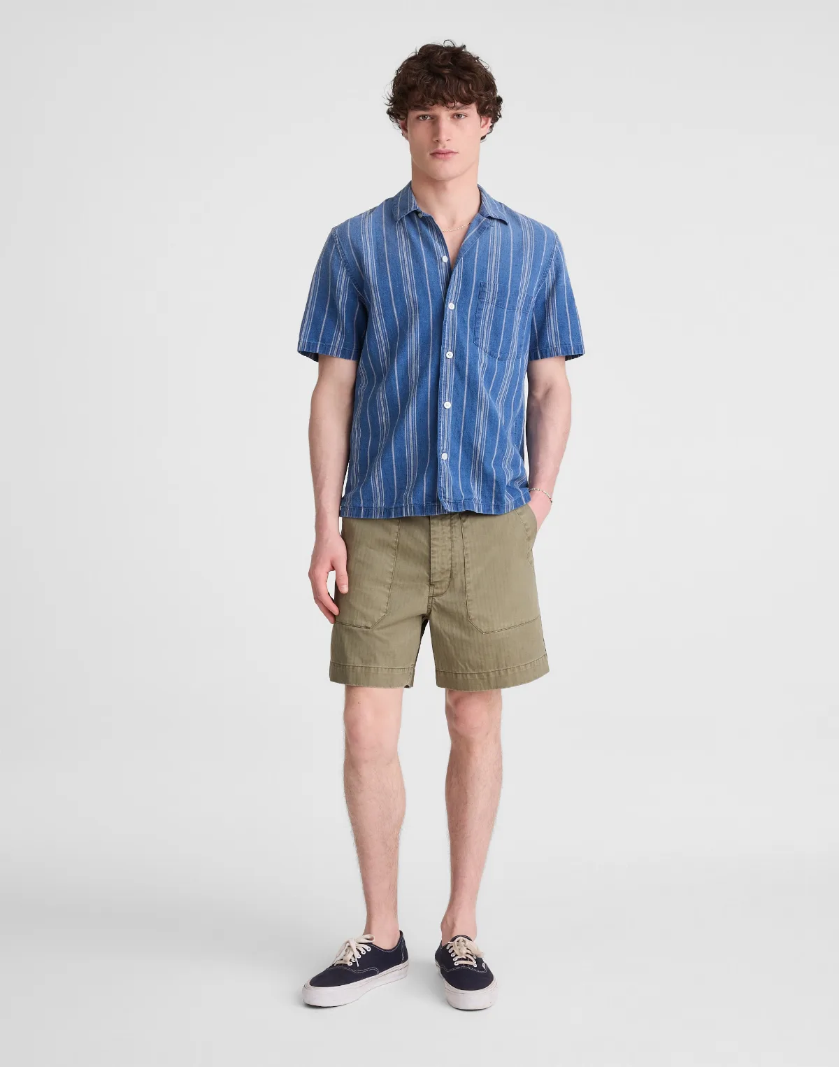 The Short-Sleeve Camp Shirt in Indigo Linen-Cotton Blend by MW