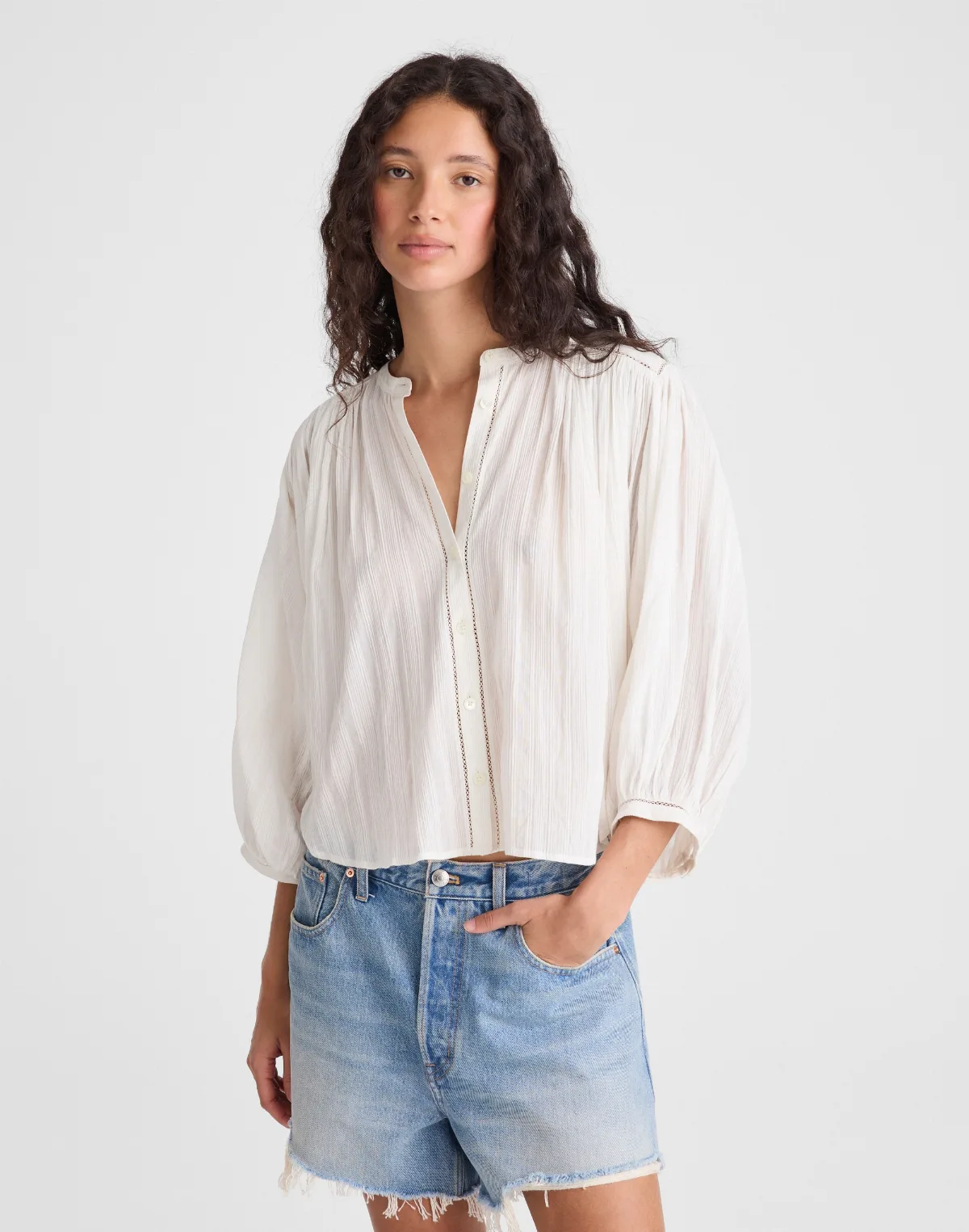 Shirred Button-Up Blouse by MW