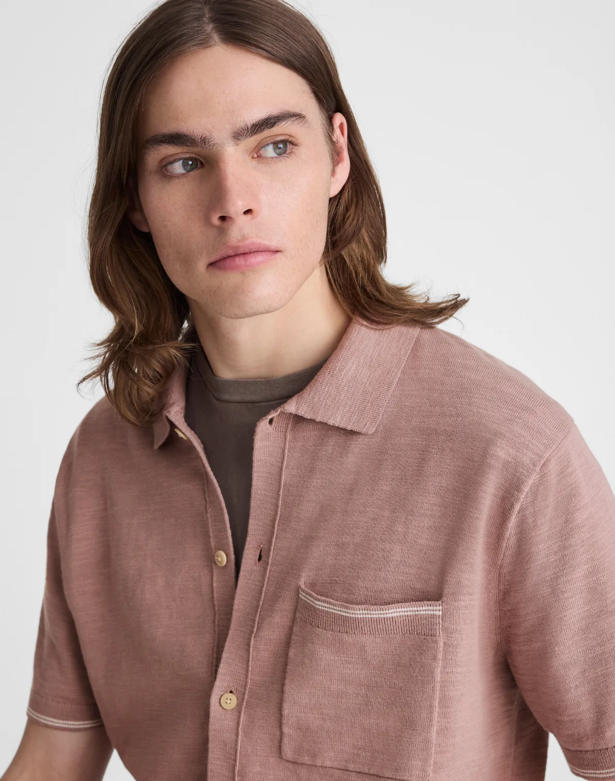 Tipped Knit Button-Up Shirt in Slub Knit Cotton by MW