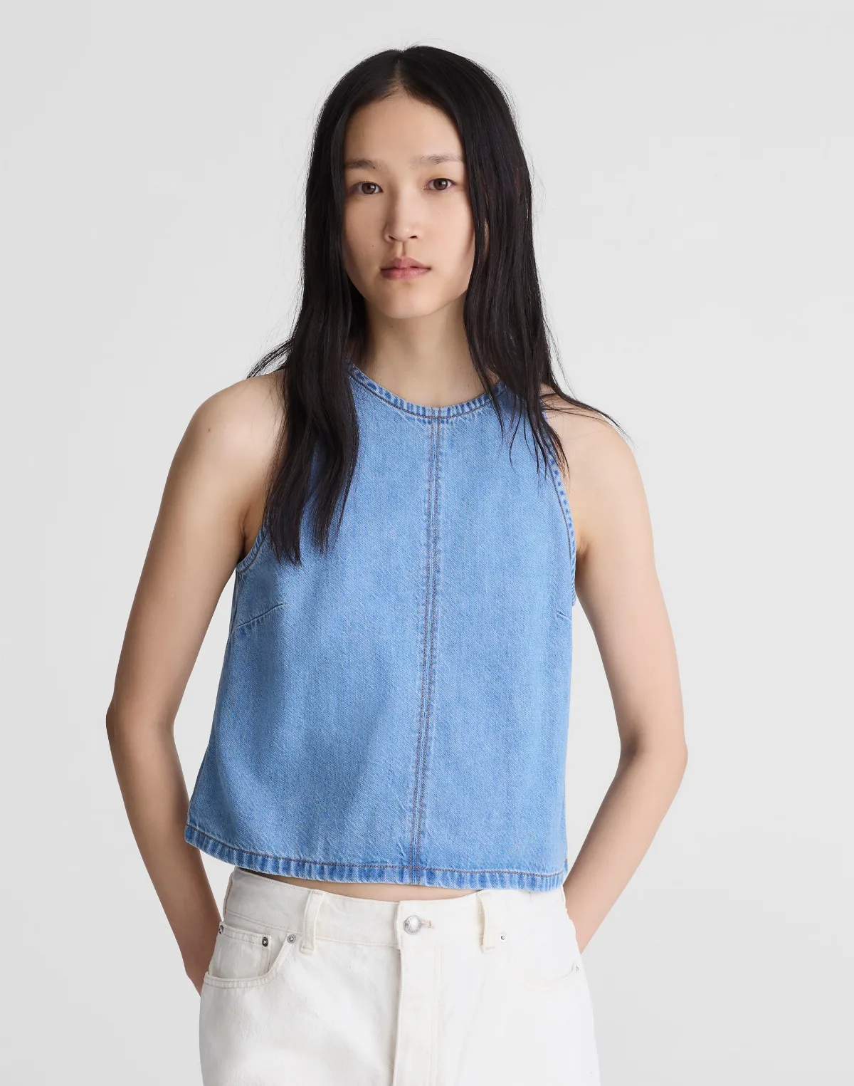 Airy Denim Halter Shell Top by MW