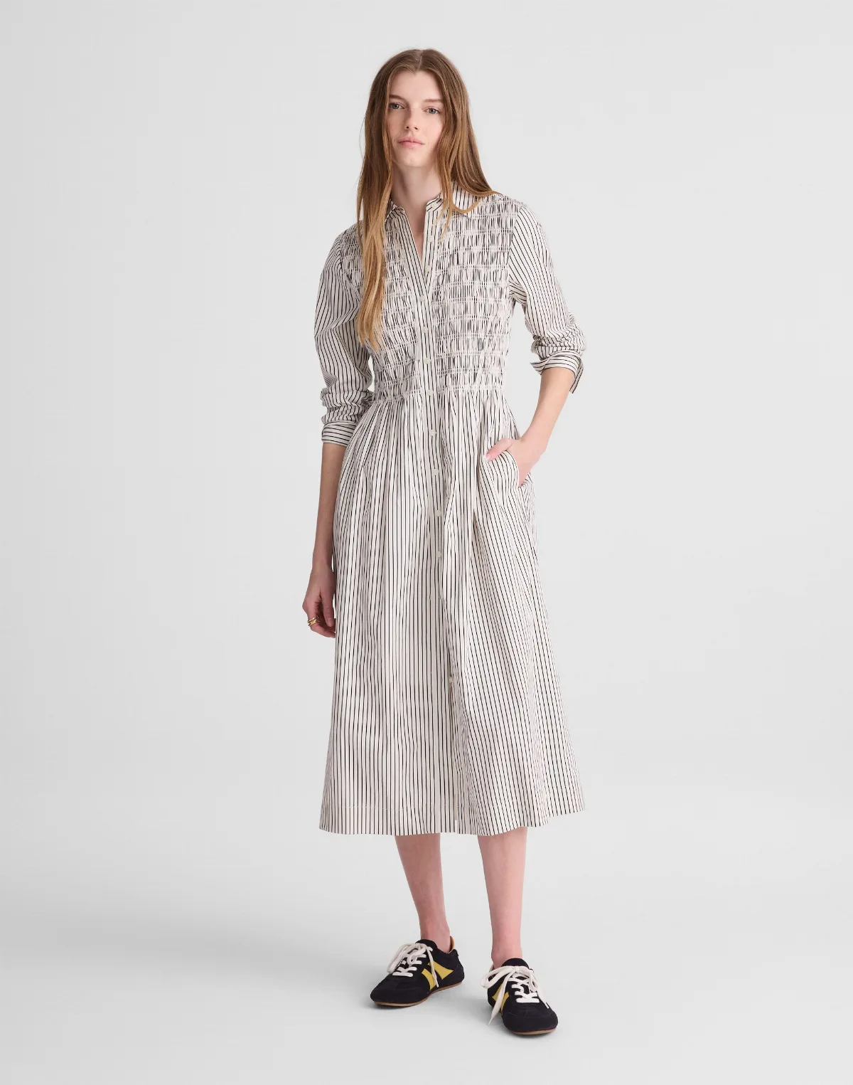 Smocked Midi Shirtdress in Poplin by MW