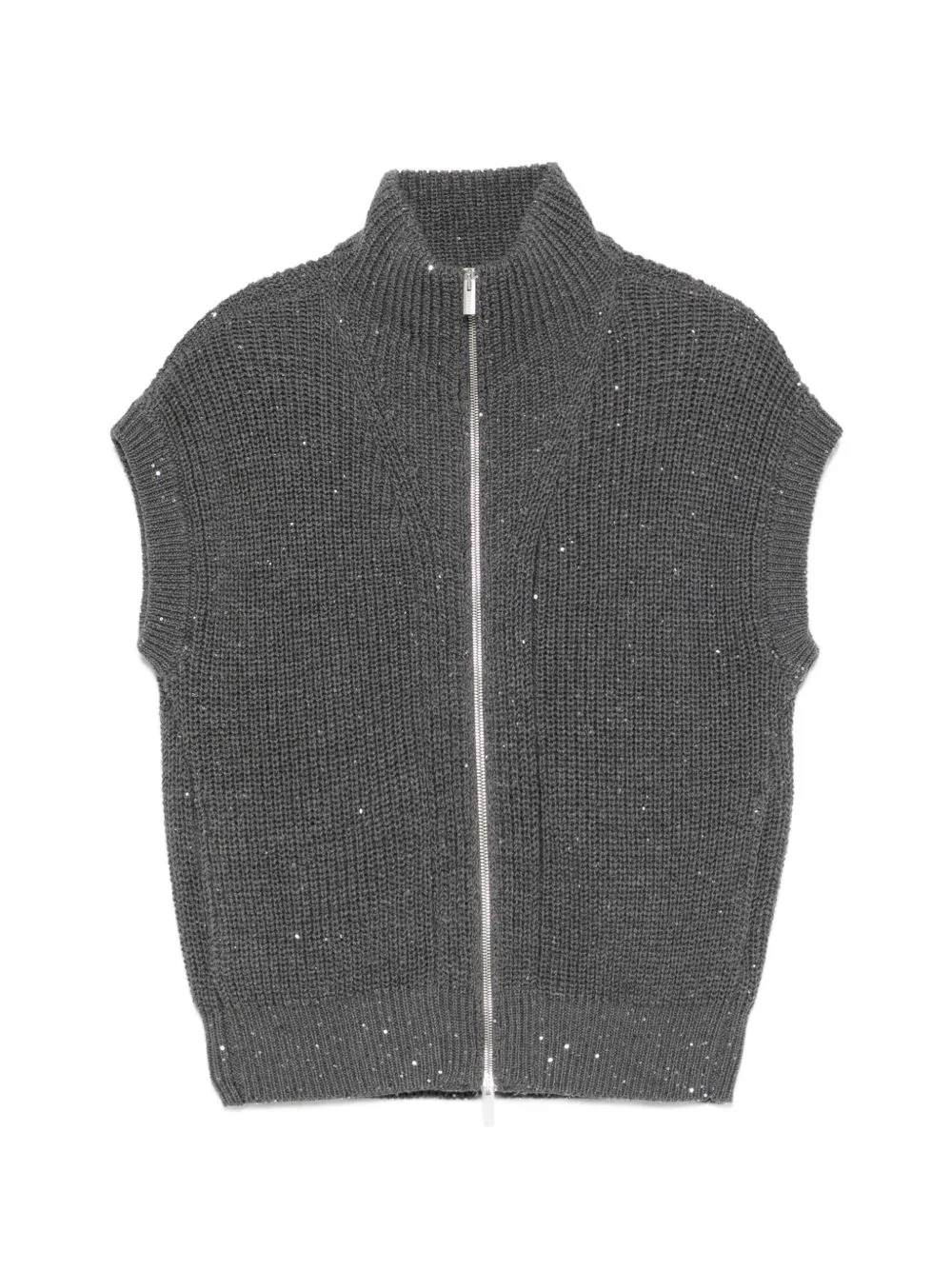 Sequin-Embellished Ribbed Sleeveless Cardigan by Peserico