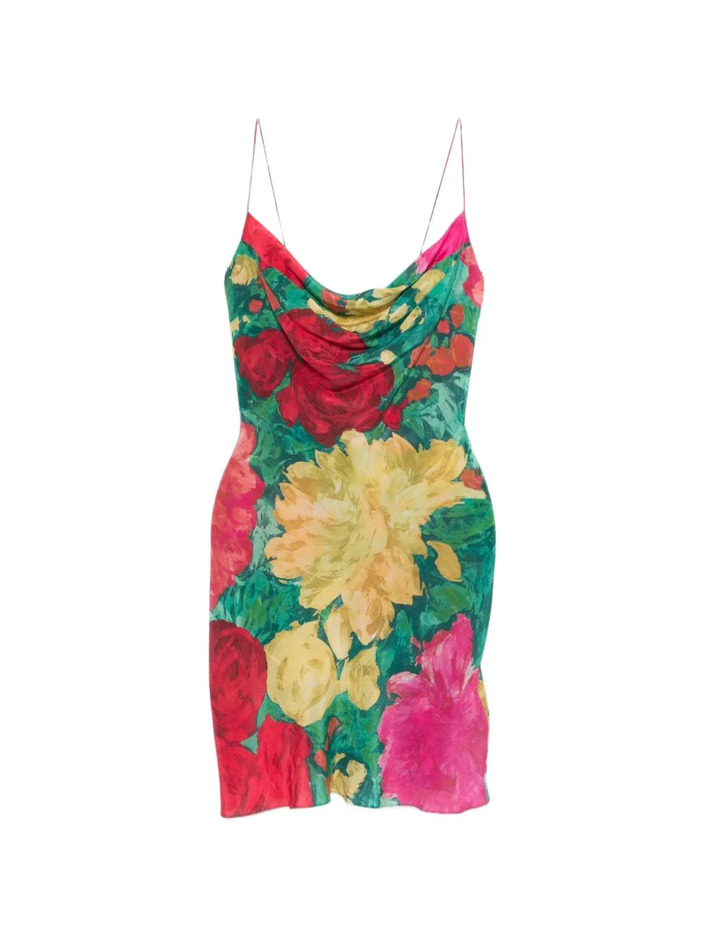 Floral-Print Cowl-Neck Mini Dress by Balmain