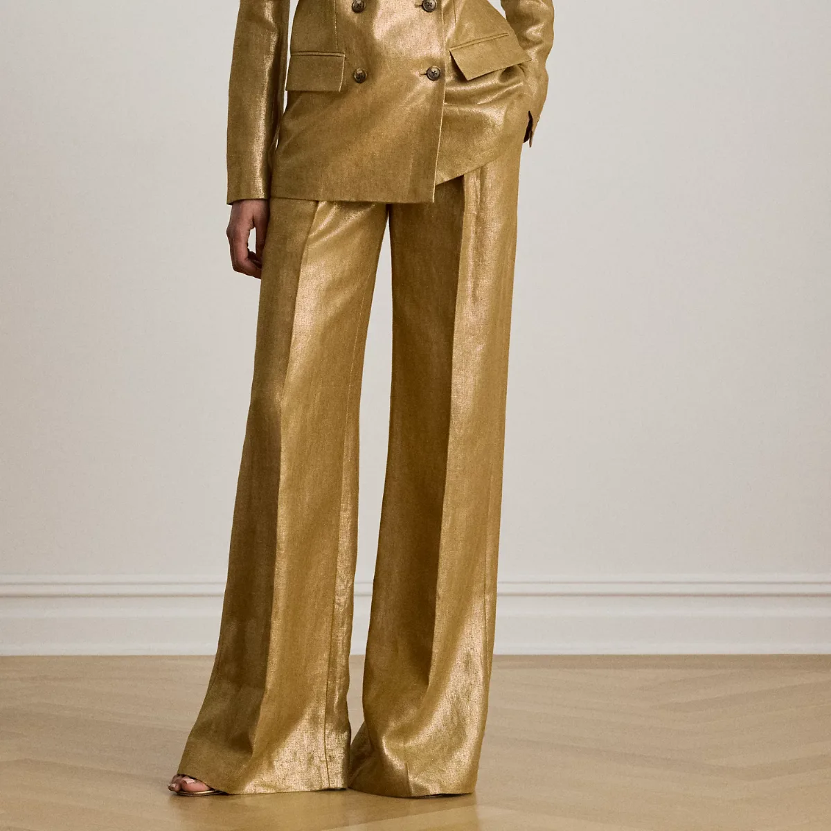Foiled Linen Wide-Leg Trouser by Lauren Ralph Lauren
