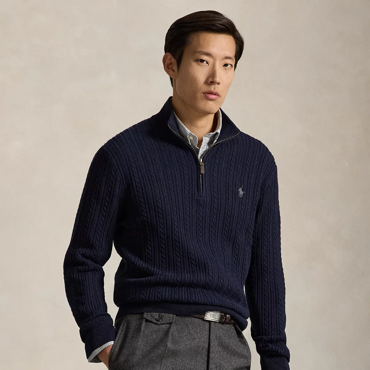 Cable-Knit Cotton Mockneck Jumper
