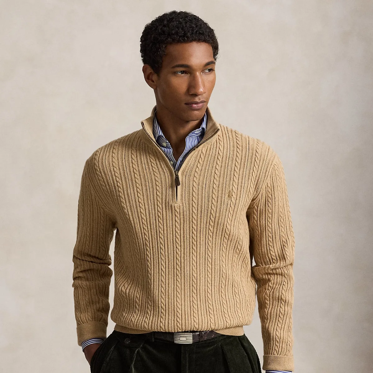 Cable-Knit Cotton Mockneck Jumper