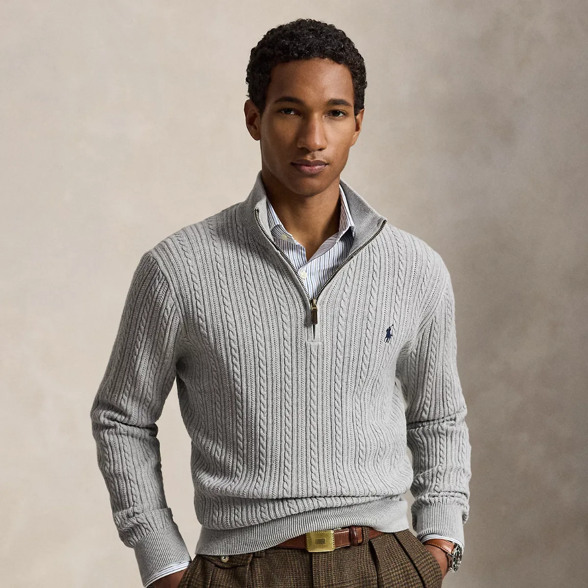 Cable-Knit Cotton Mockneck Jumper