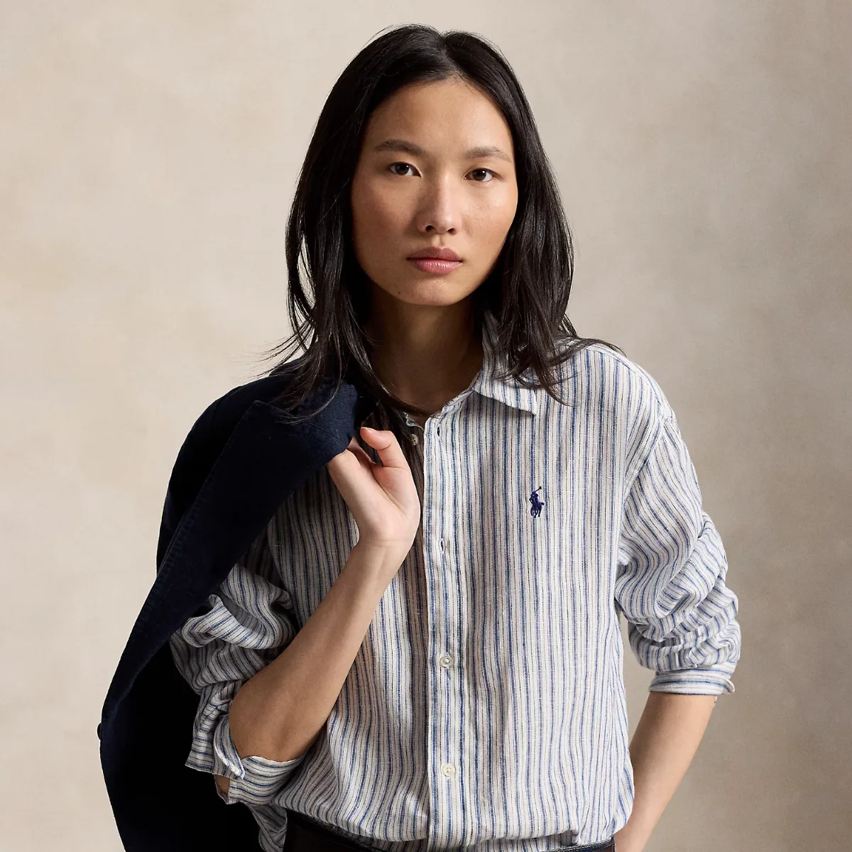 Wide Cropped Gingham Linen Shirt by Polo Ralph Lauren