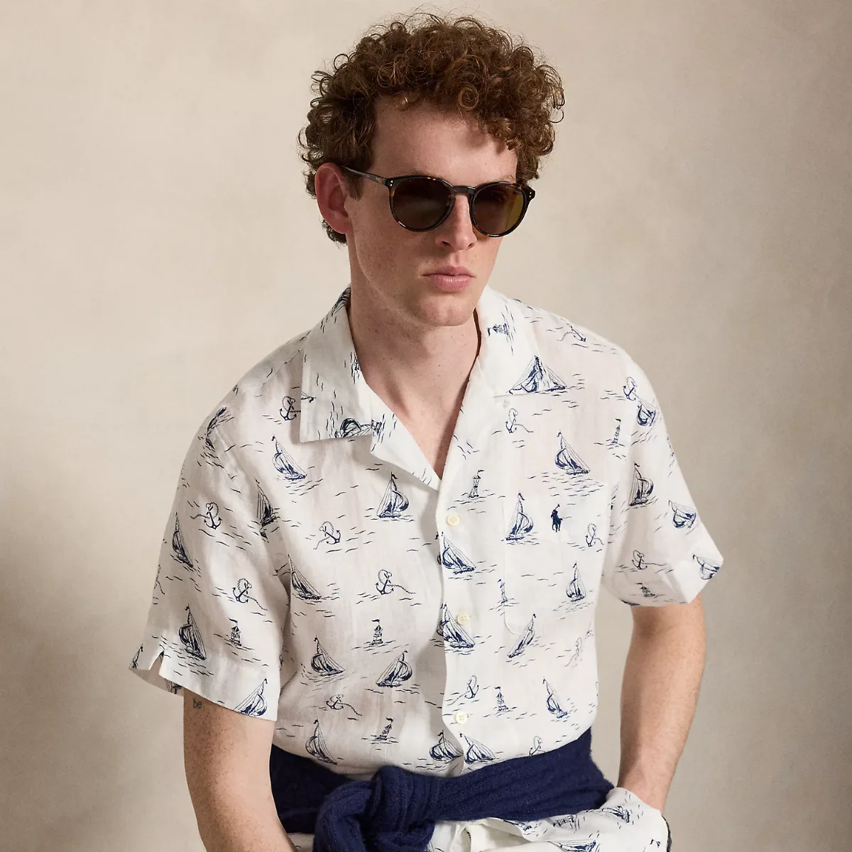 Classic Fit Nautical-Print Linen Shirt by Polo Ralph Lauren