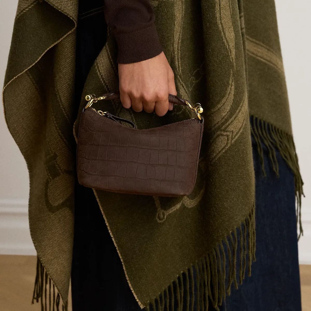 Embossed Nubuck Mini Blaike Shoulder Bag by Lauren Ralph Lauren