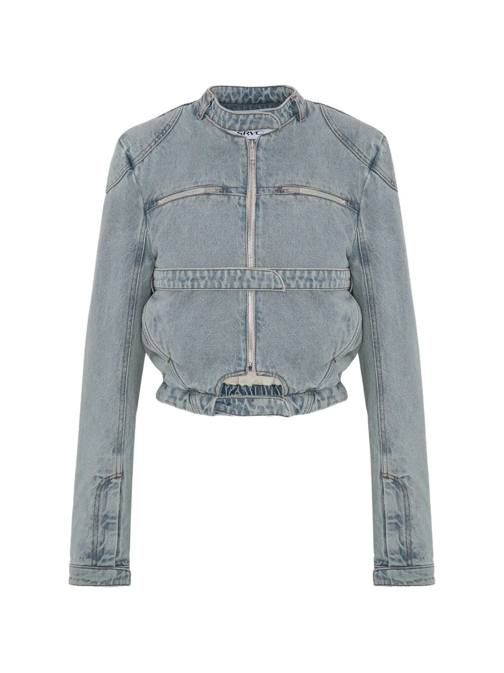 Zip-Fastening Cut-Out Denim Jacket