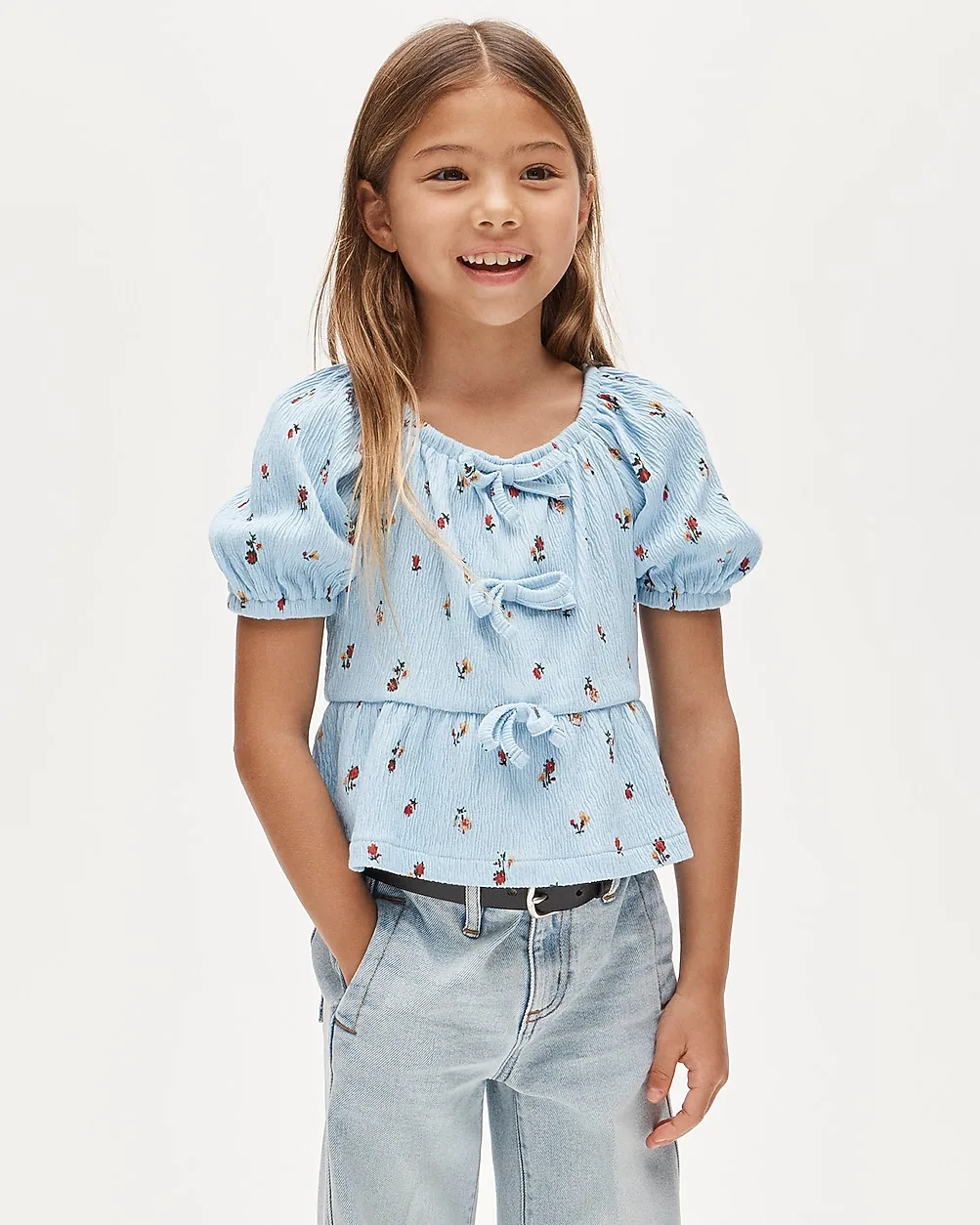 Puff-Sleeve Top in Crinkle Jersey by J.Crew