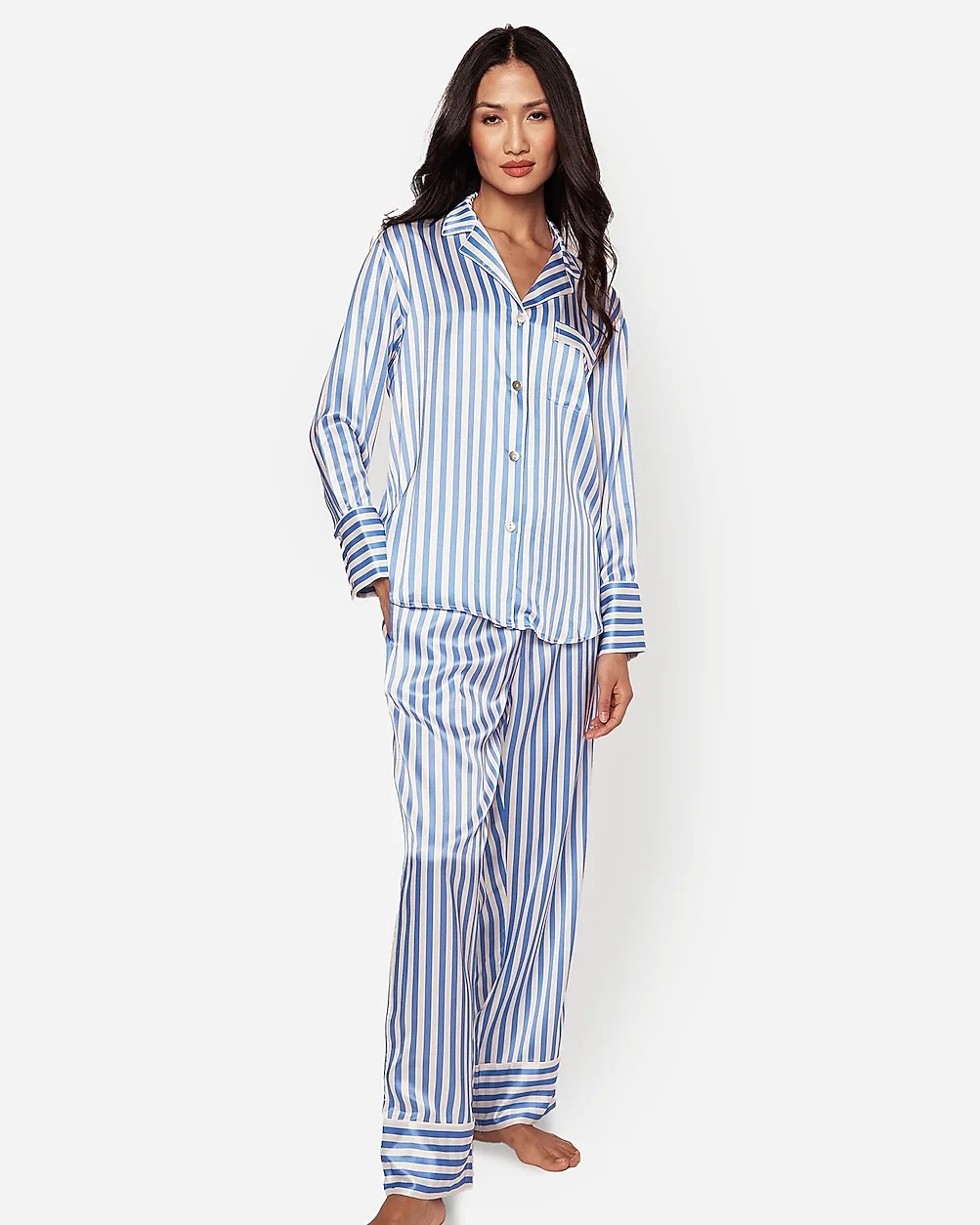 Pajama Set in Mulberry Silk Stripe by J.Crew