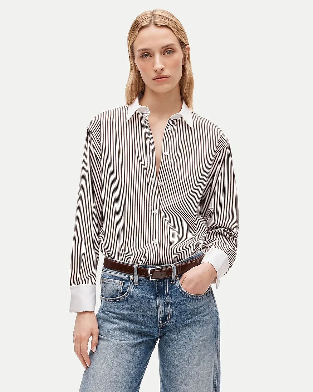 Esme Relaxed-Fit Button-Up Shirt in Striped Greenwich Poplin