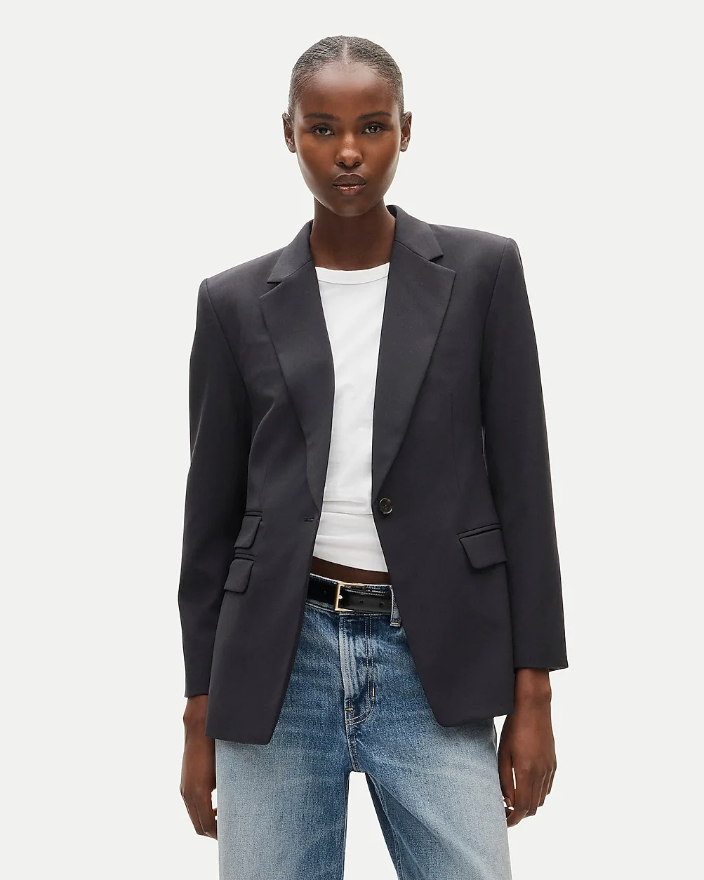 Single-Button Blazer in Lightspun Wool Blend