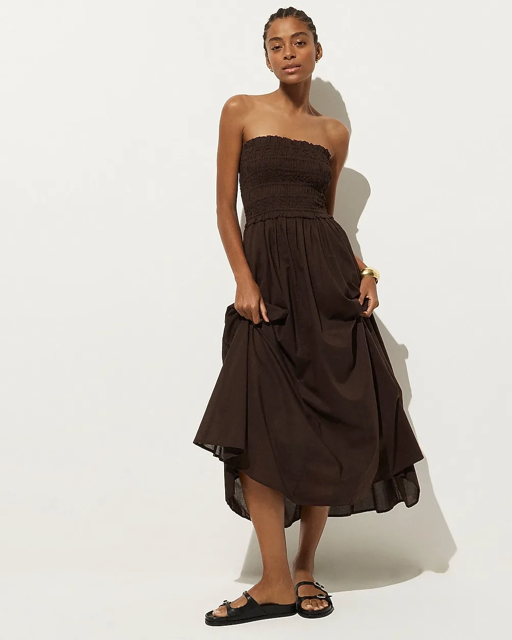 Smocked Maxi Dress in Cotton Voile
