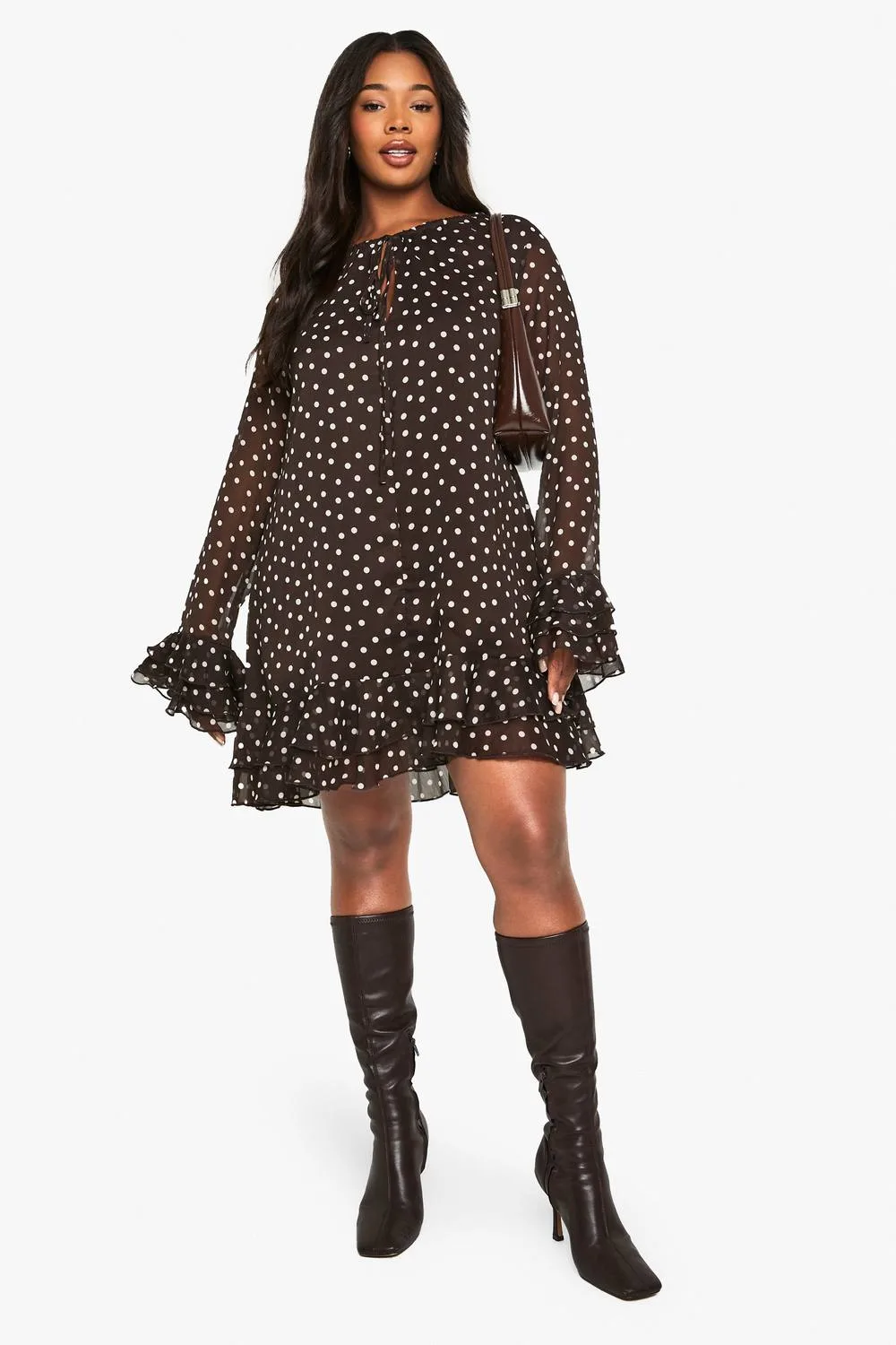 Polka Dot Chiffon Smock Dress by boohoo