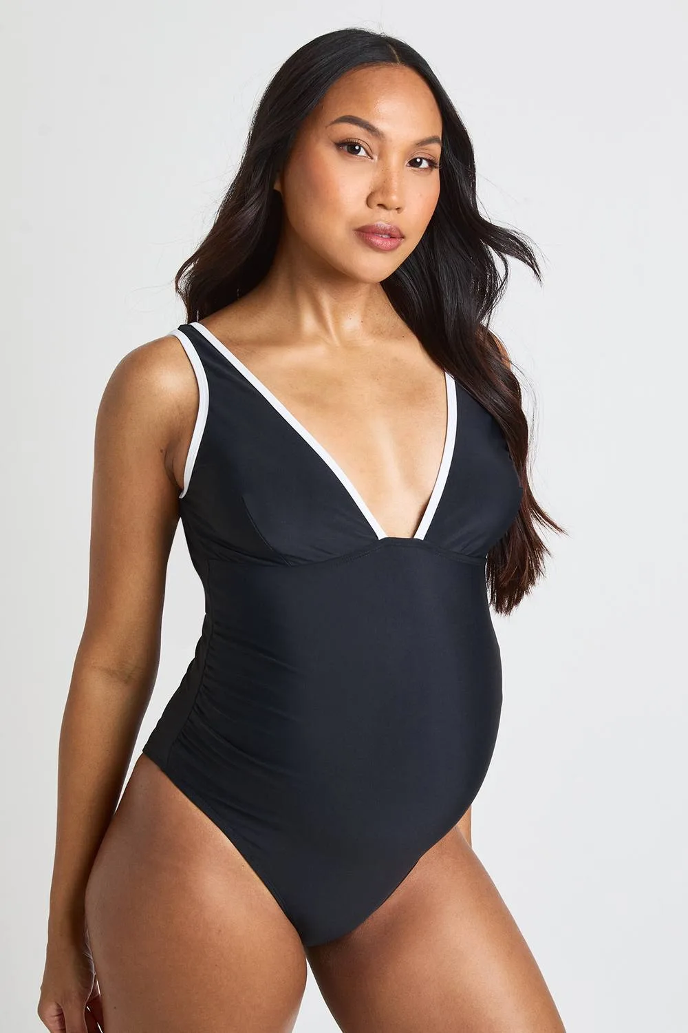 Maternity Contrast Plunge Swimsuit