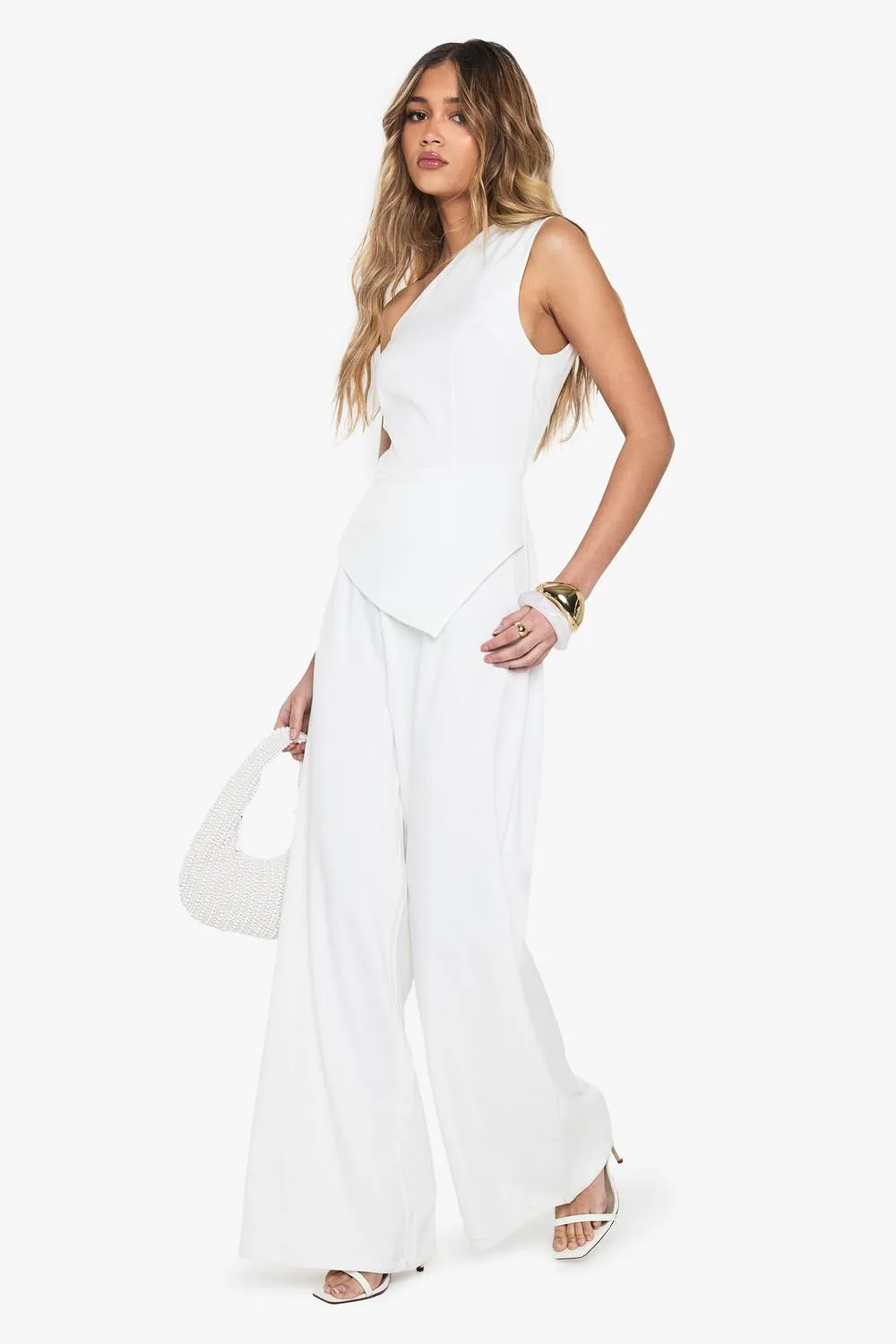Tailored One Shoulder Wide Leg Jumpsuit by boohoo