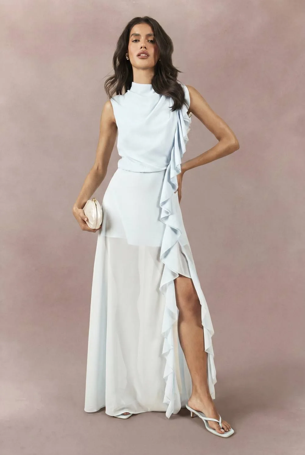 Chiffon High Neck Ruffle Detail Maxi Dress by boohoo
