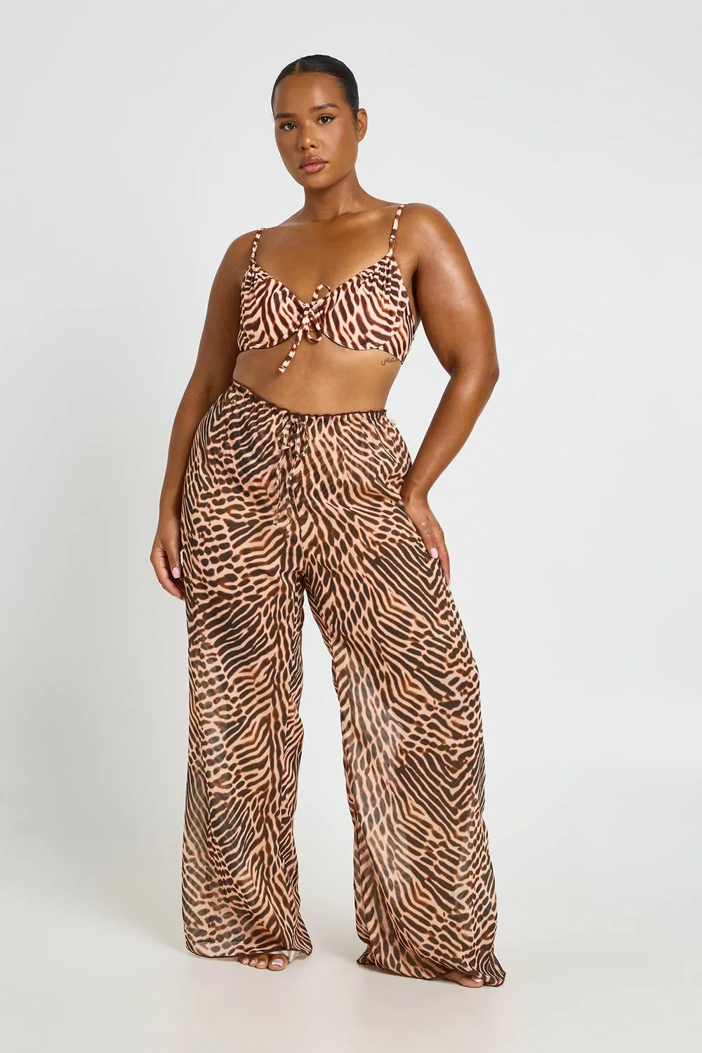 Abstract Print Chiffon Wide Leg Beach Trouser by boohoo