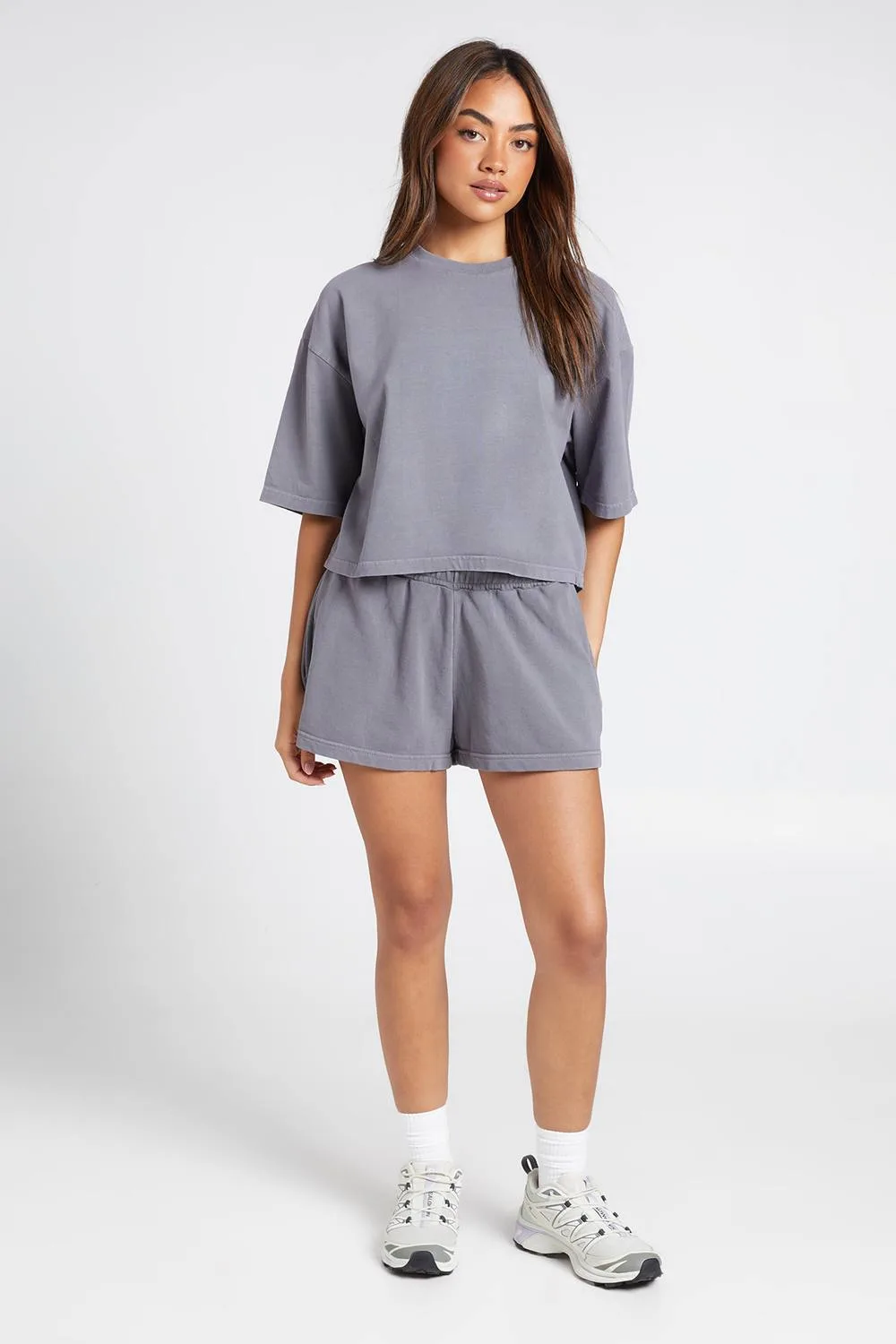Cropped Boxy T-Shirt & Sweat Short Set by boohoo
