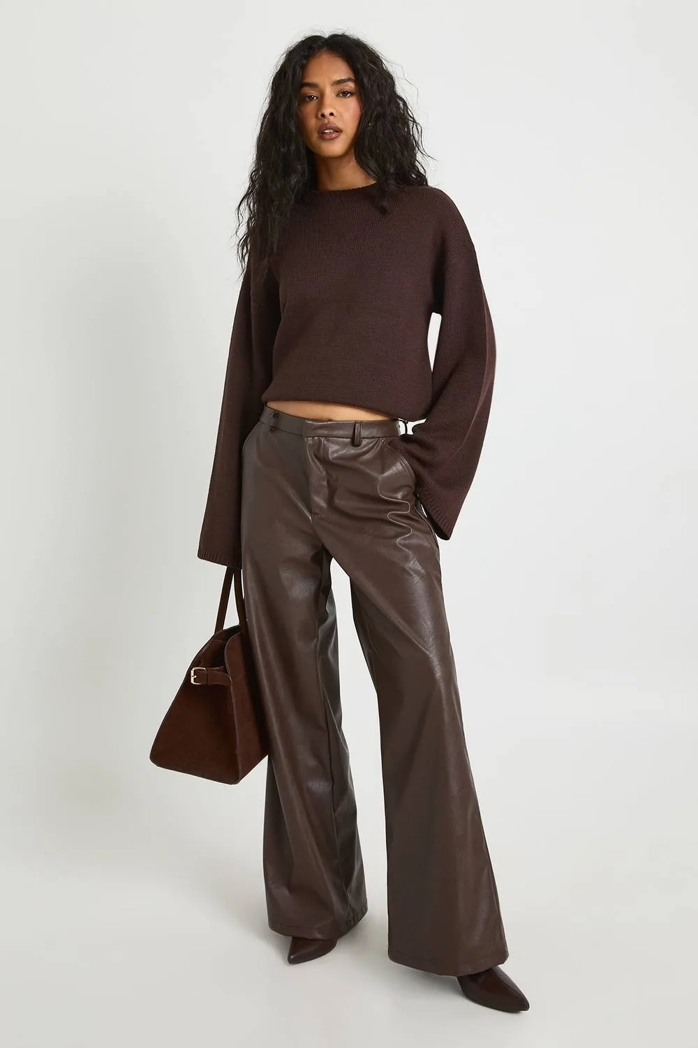 Faux Leather Wide Leg Trouser by boohoo