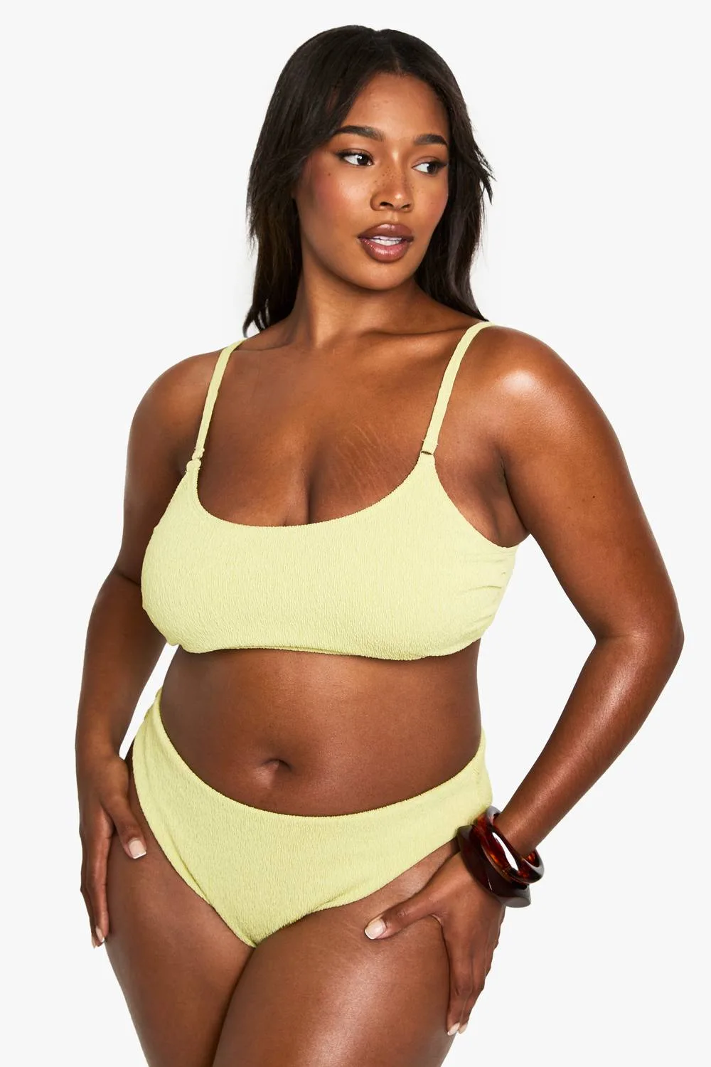 Swimwear Essentials Crinkle Scoop Neck Bikini Top by boohoo