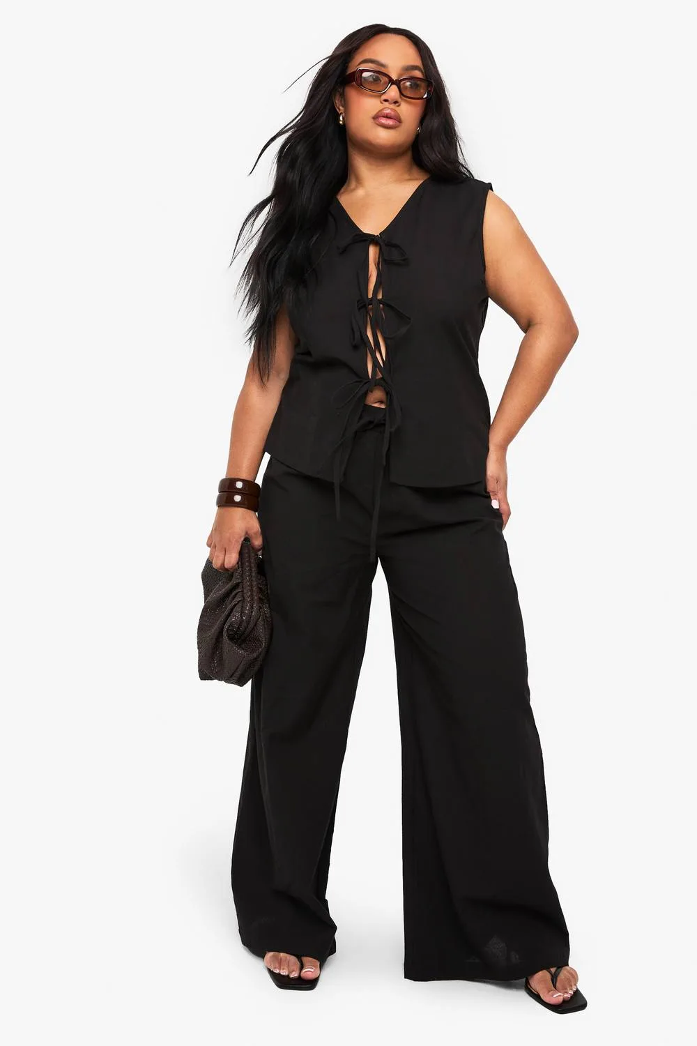 Tie Front Sleeveless Top & Paperbag Trouser Co-Ord