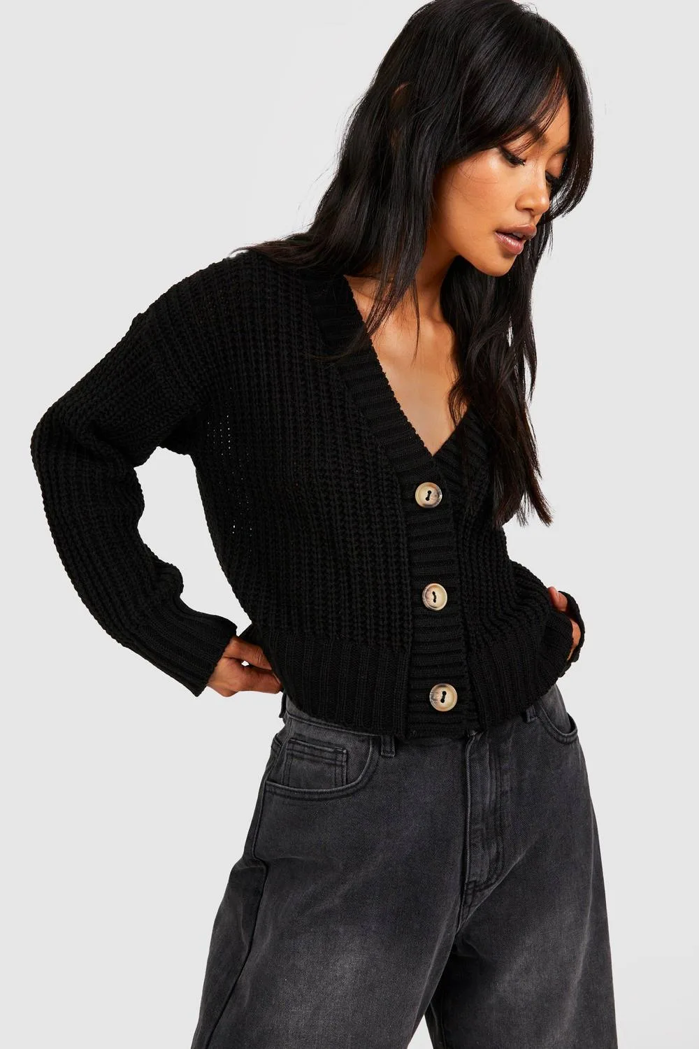 Button Through Crop Cardigan by boohoo