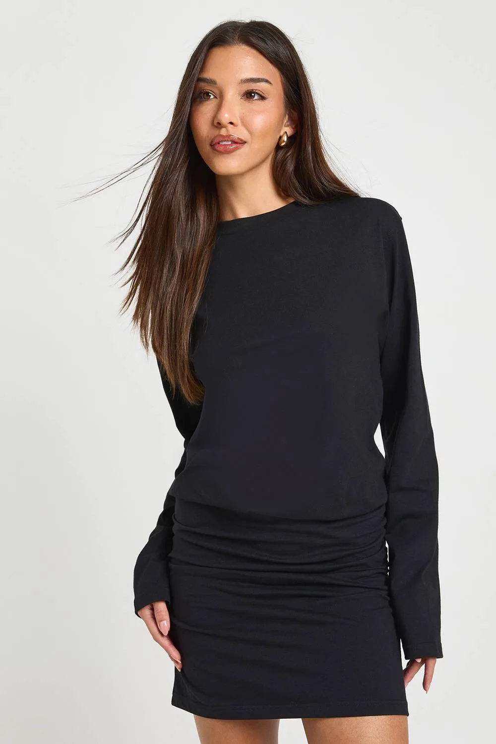 Ruched Long Sleeve T-Shirt Mini Dress
