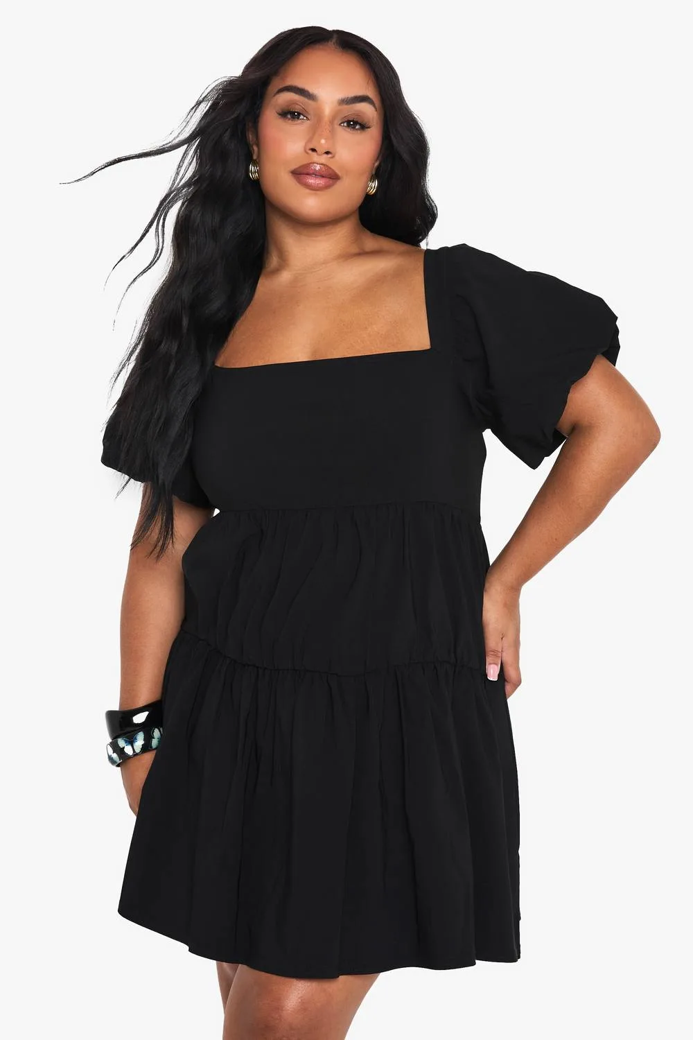 Extreme Puff Sleeve Tiered Smock Dress